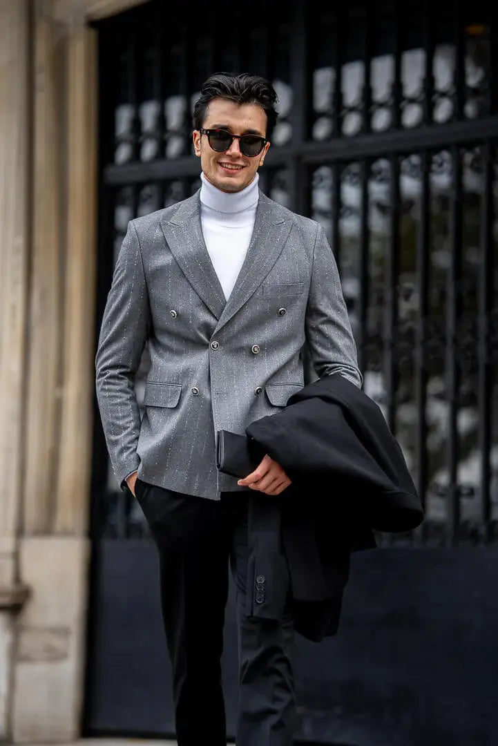 Brabion Gray Double-Breasted Jacket - BRABION