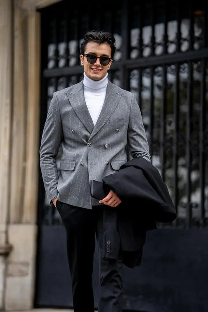Brabion Gray Double-Breasted Jacket - BRABION
