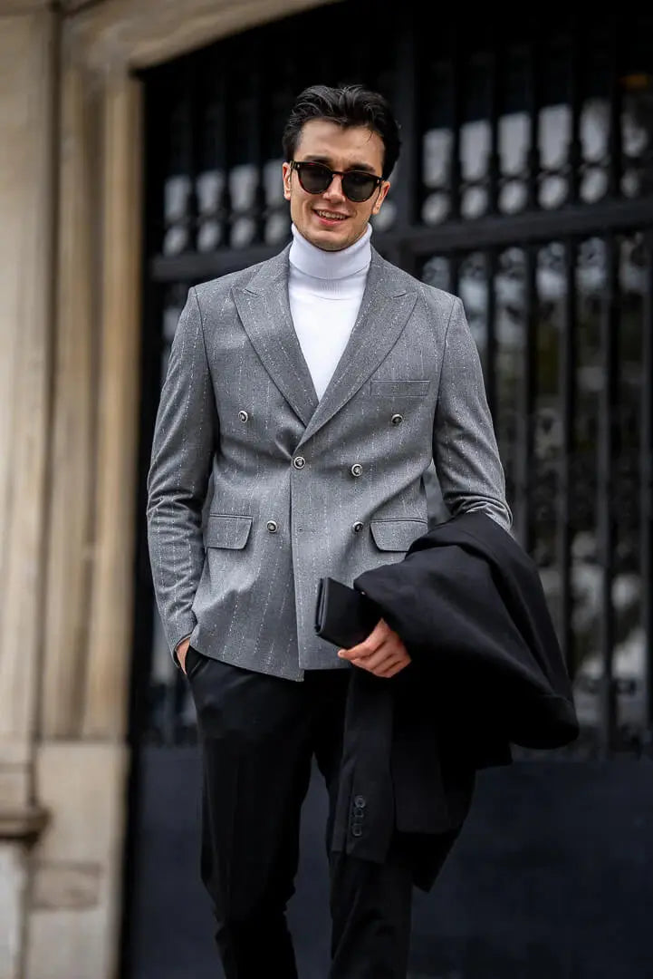 Brabion Gray Double-Breasted Jacket - BRABION