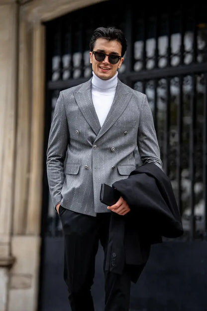 Brabion Gray Double-Breasted Jacket - BRABION