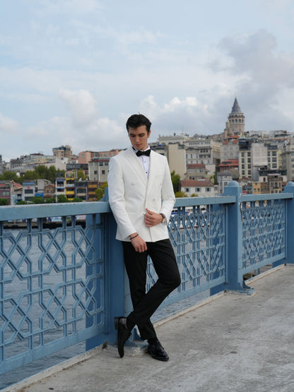 Italian Style White Double Breasted Tuxedo - Premium Slim Fit - BRABION