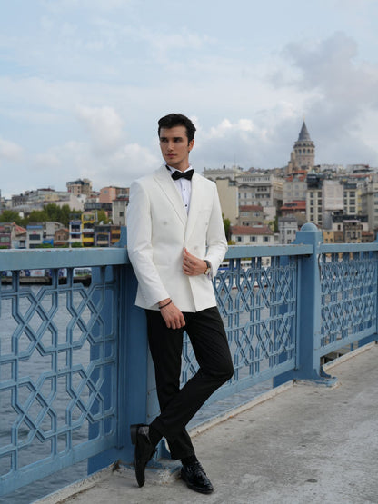 Italian Style White Double Breasted Tuxedo - Premium Slim Fit - BRABION