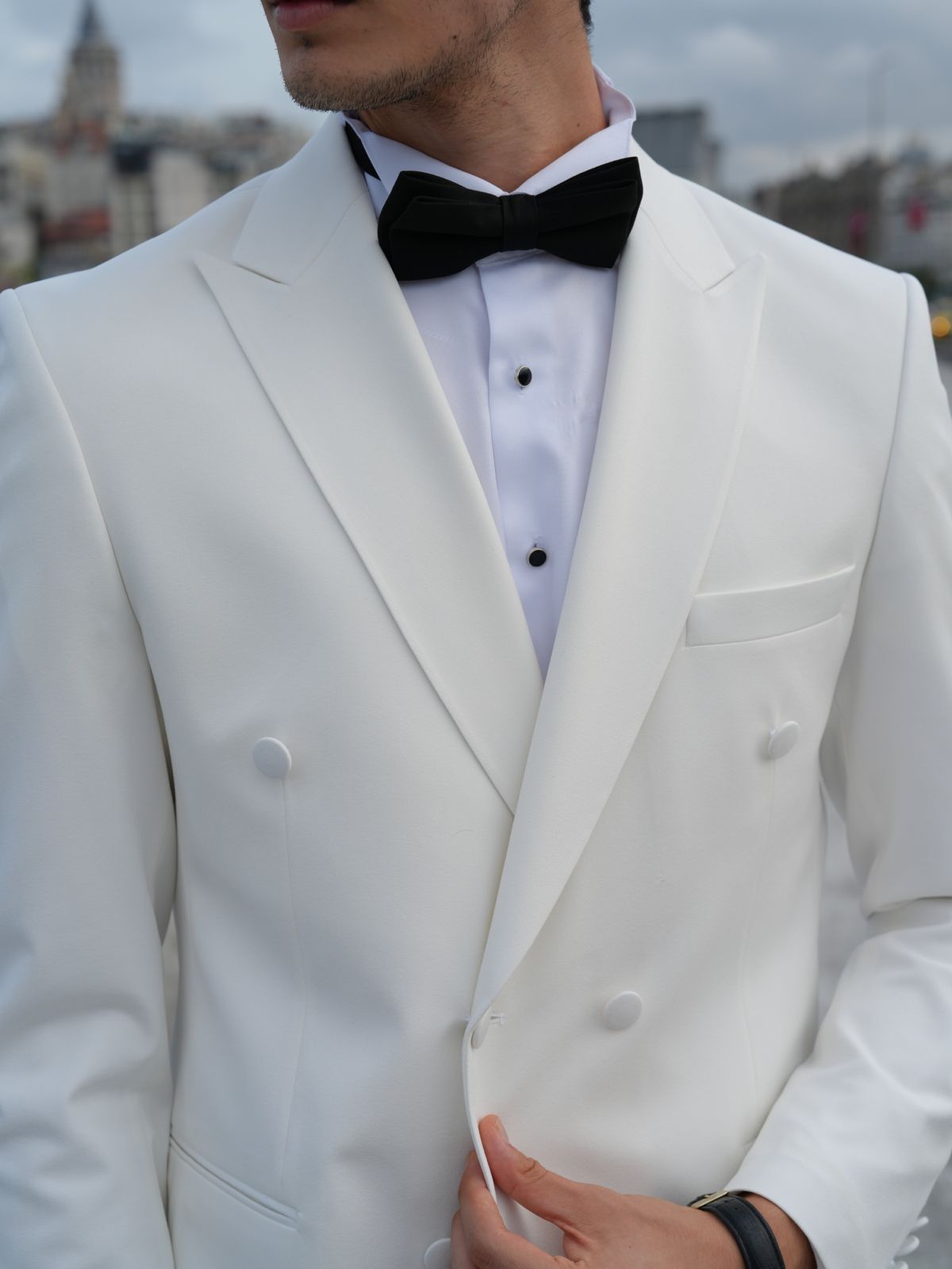 Italian Style White Double Breasted Tuxedo - Premium Slim Fit - BRABION