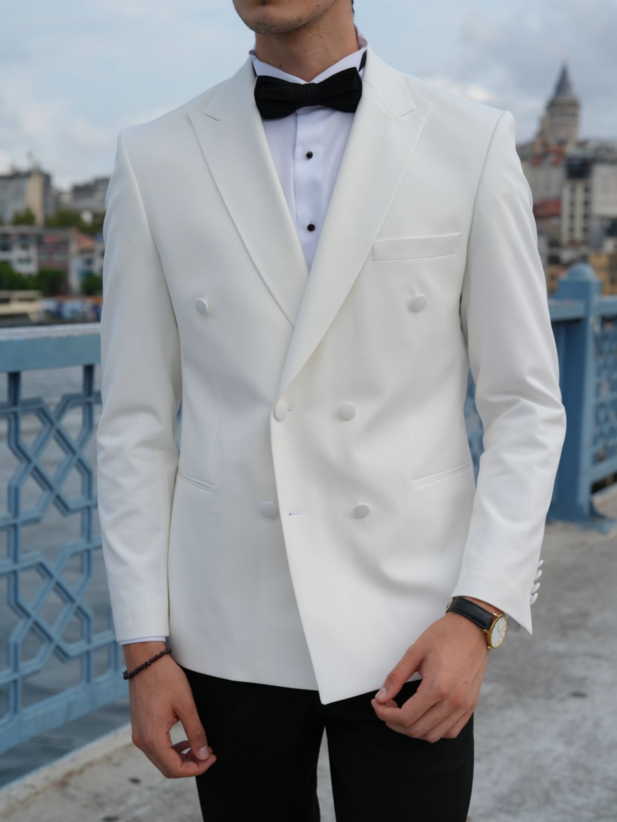 Italian Style White Double Breasted Tuxedo - Premium Slim Fit - BRABION