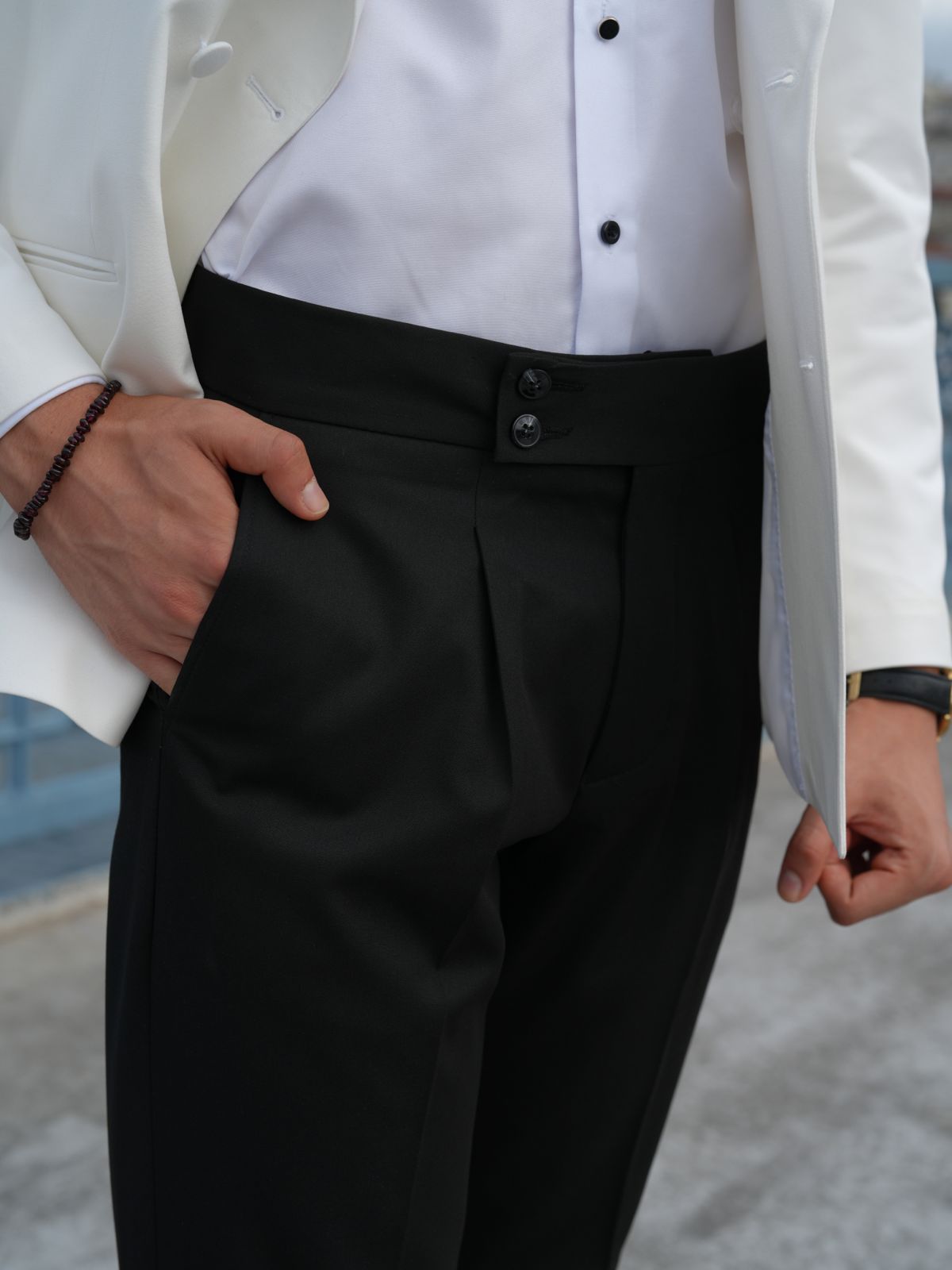 Italian Style White Double Breasted Tuxedo - Premium Slim Fit - BRABION