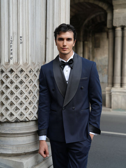 Navy Blue Double Breasted Tuxedo Set - BRABION