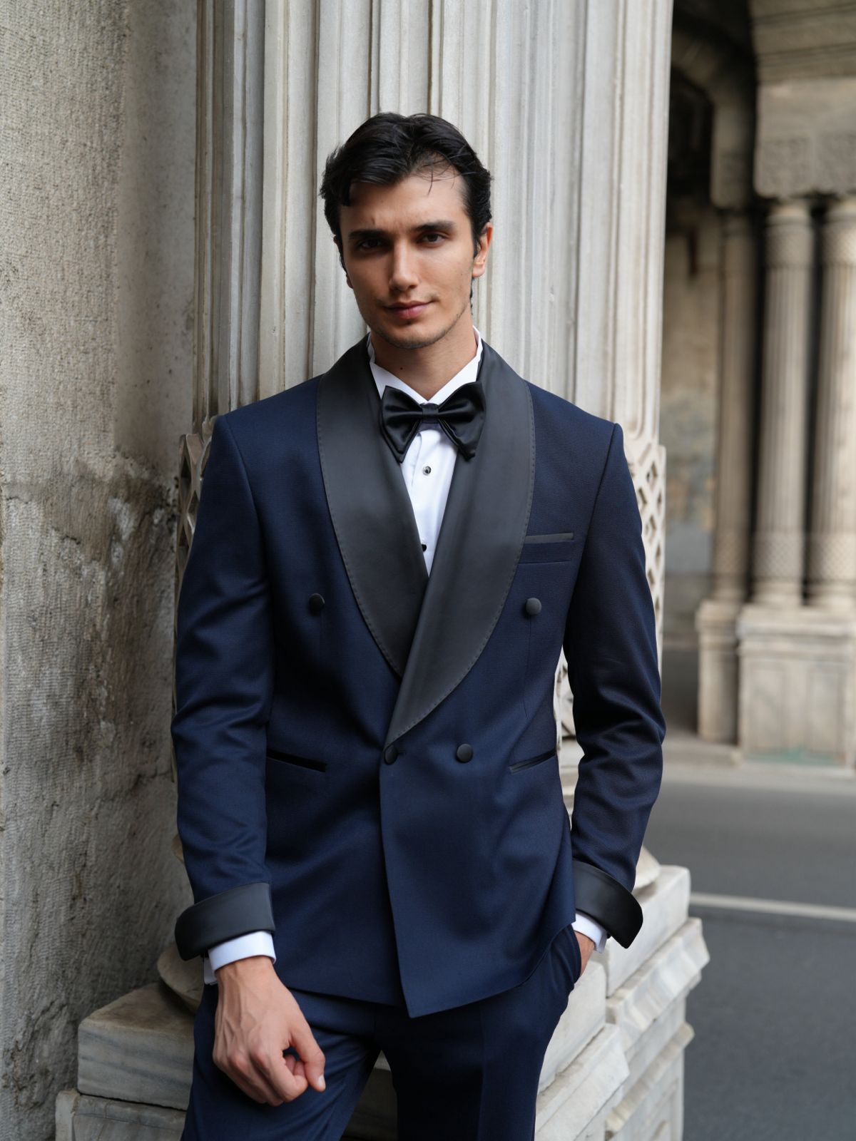 Navy Blue Double Breasted Tuxedo Set - BRABION