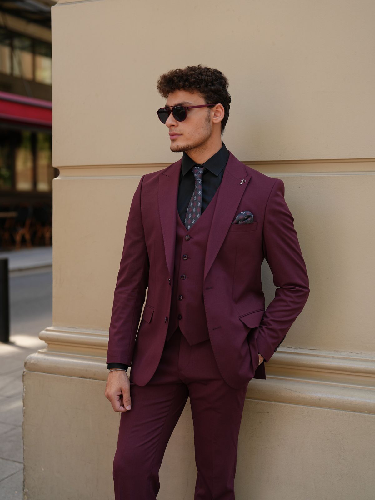Claret Red Italian Suit - 3-Piece Slim Fit - BRABION
