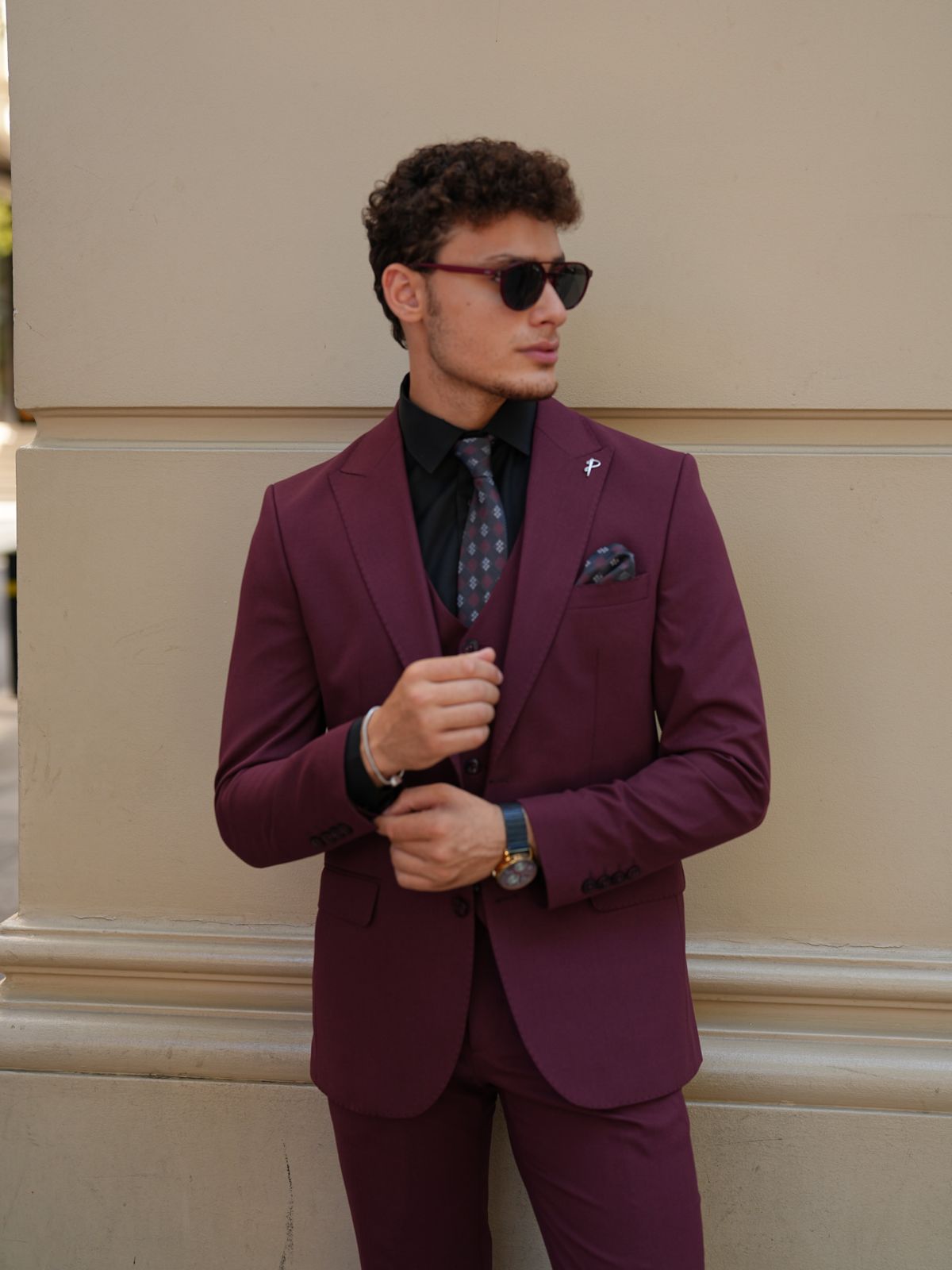 Claret Red Italian Suit - 3-Piece Slim Fit - BRABION