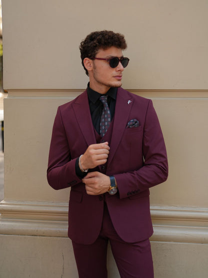 Claret Red Italian Suit - 3-Piece Slim Fit - BRABION