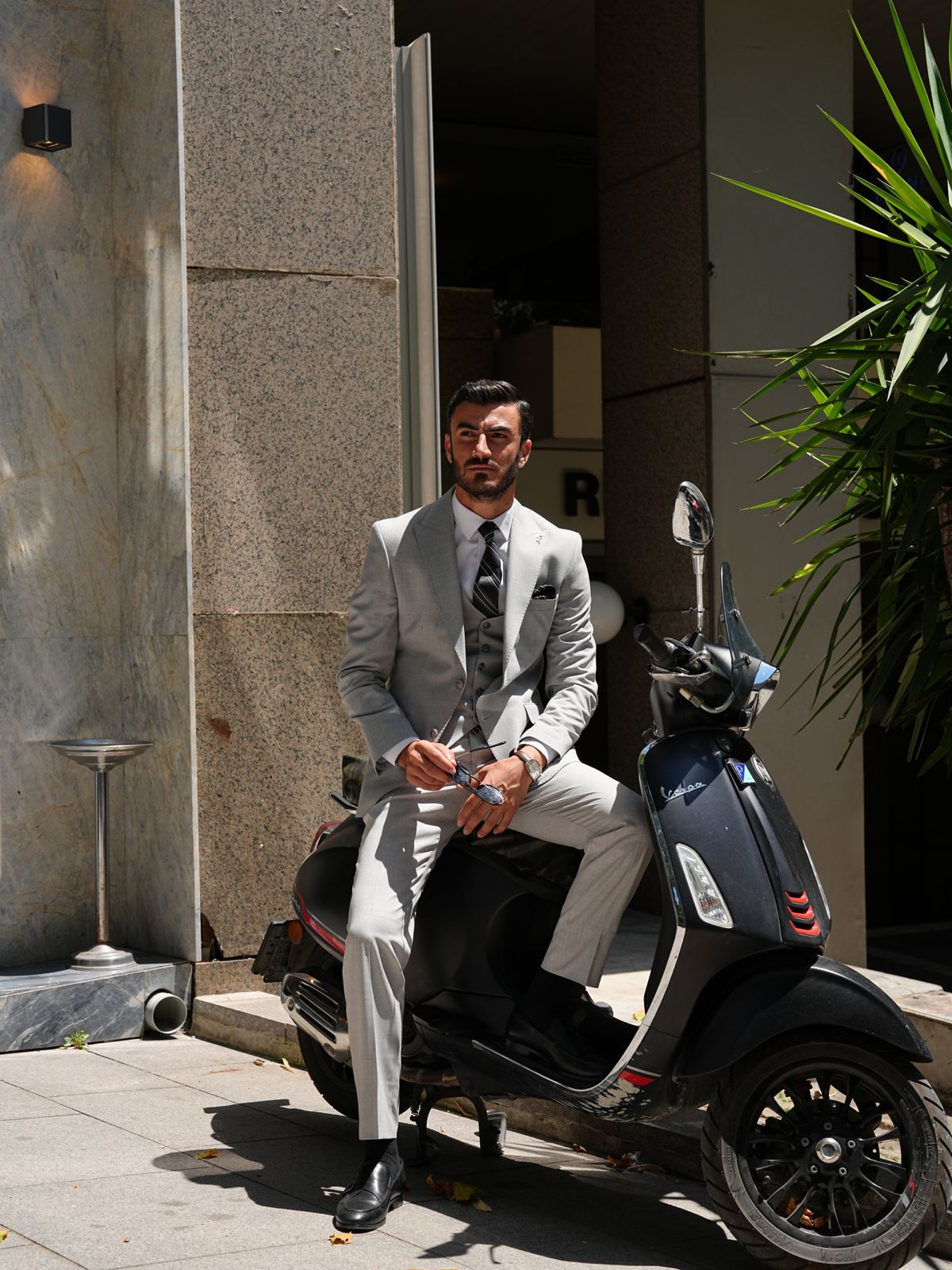 Light Gray 3 Piece Slim Fit Italian Style Suit - BRABION