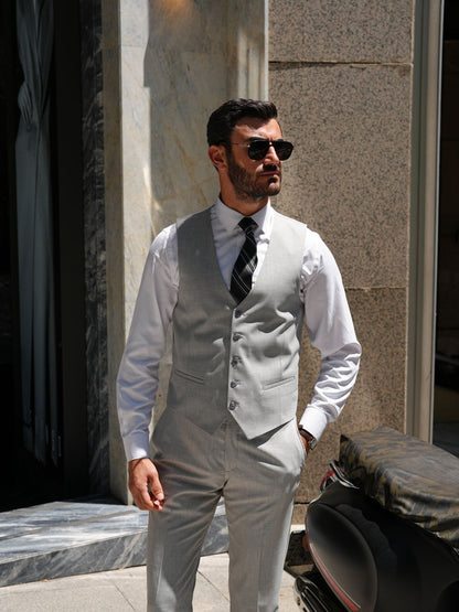 Light Gray 3 Piece Slim Fit Italian Style Suit - BRABION