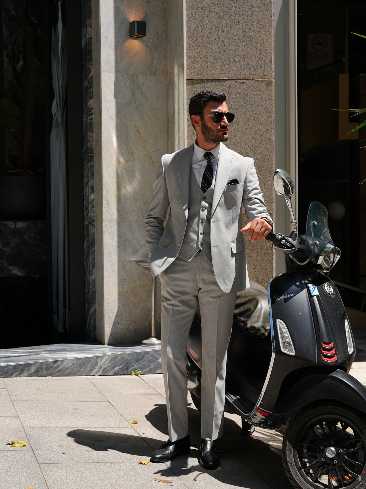 Light Gray 3 Piece Slim Fit Italian Style Suit - BRABION