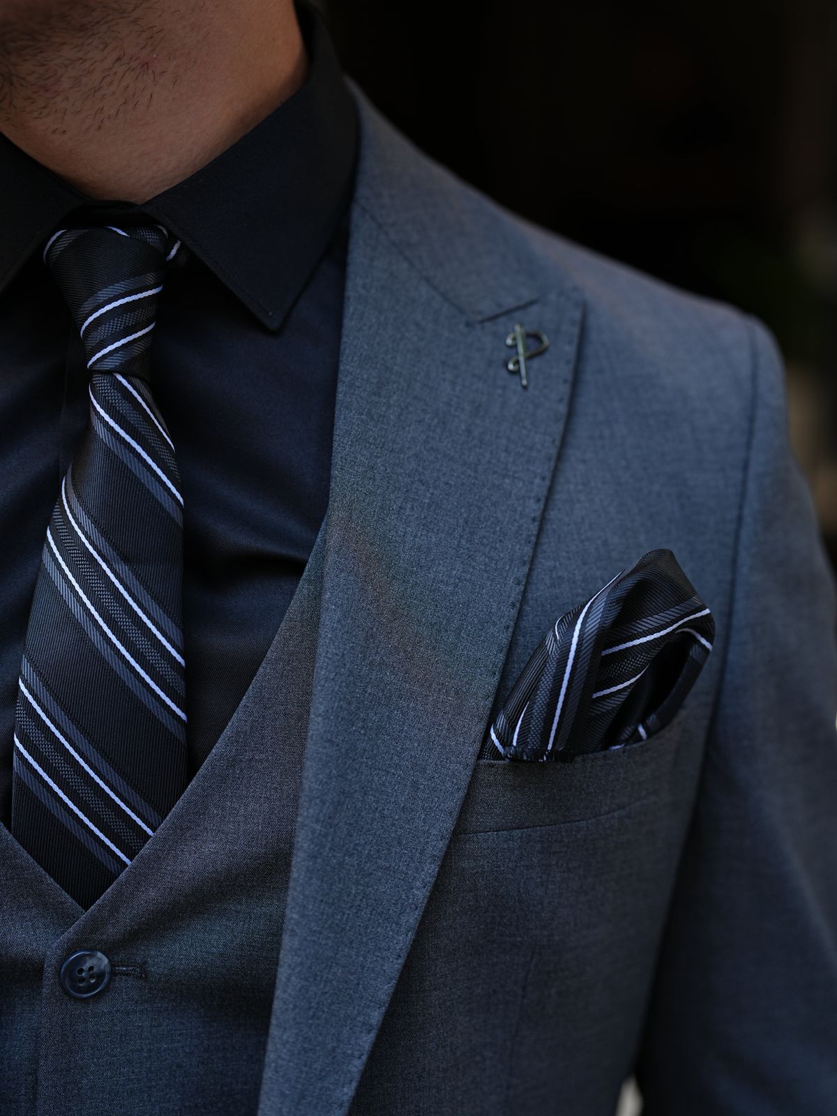 Smoked Gray 3-Piece Slim Fit Italian Suit - BRABION
