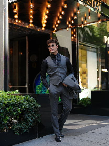 Smoked Gray 3-Piece Slim Fit Italian Suit - BRABION