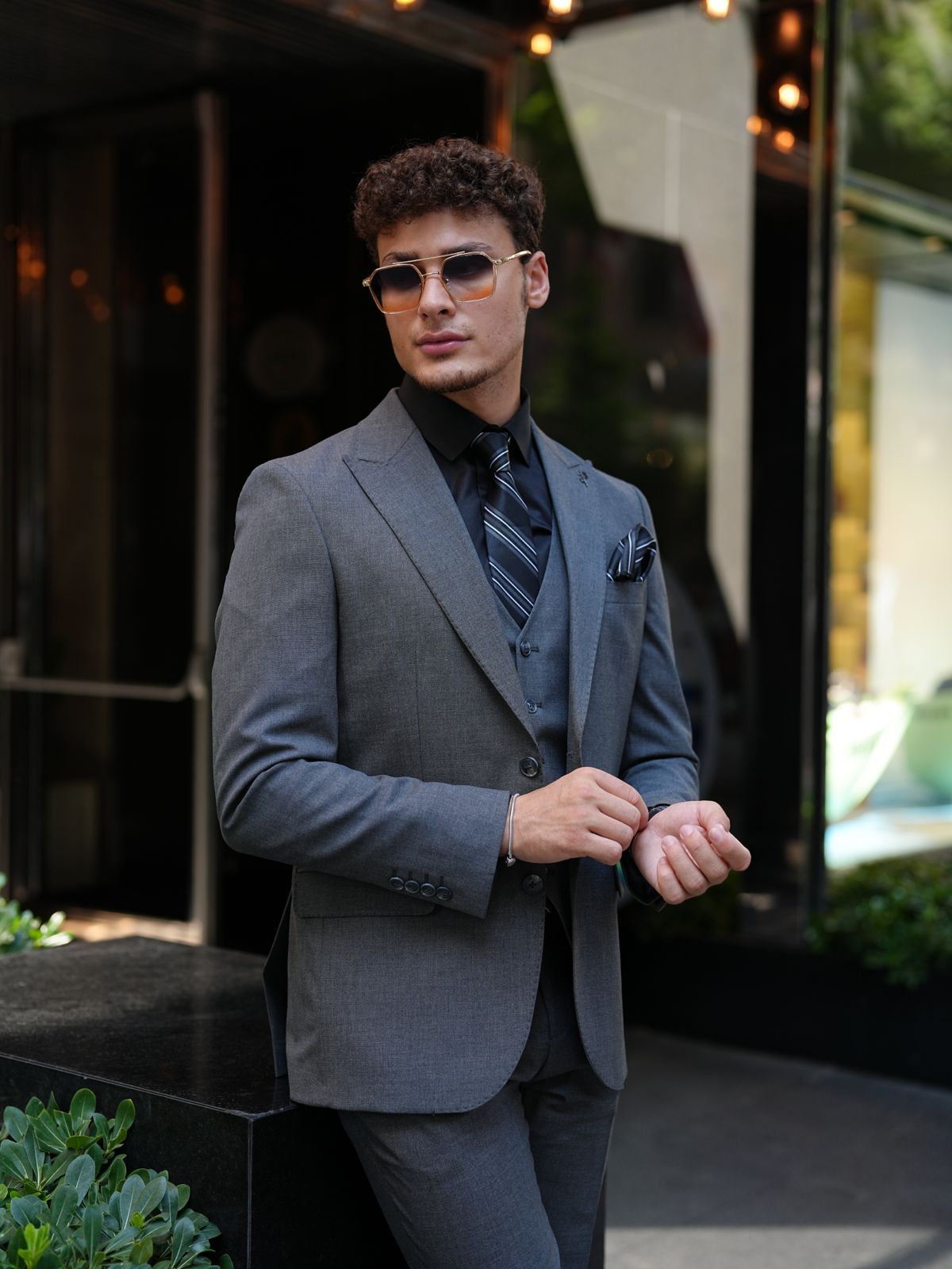 Smoked Gray 3-Piece Slim Fit Italian Suit - BRABION