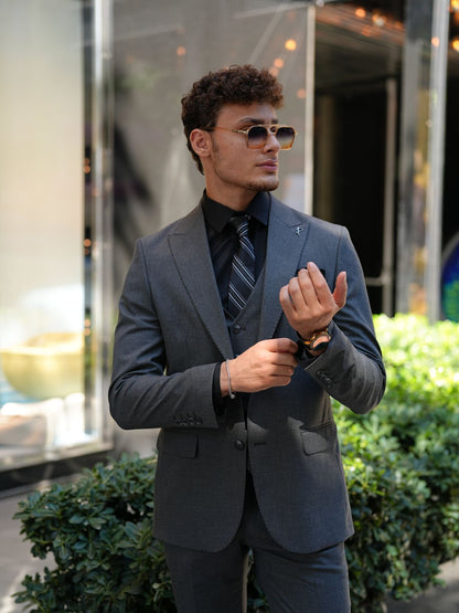 Smoked Gray 3-Piece Slim Fit Italian Suit - BRABION