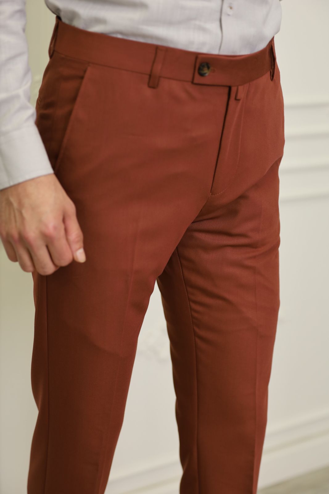 Brick Brown Slim Fit Pants - BRABION