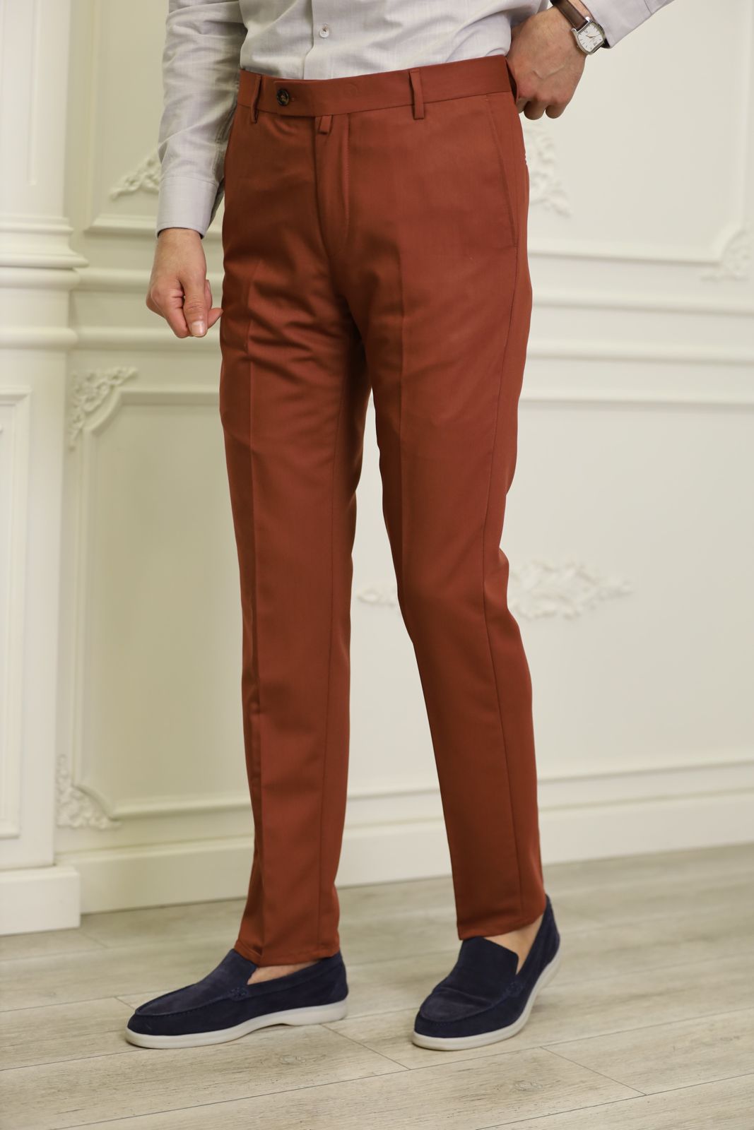 Brick Brown Slim Fit Pants - BRABION
