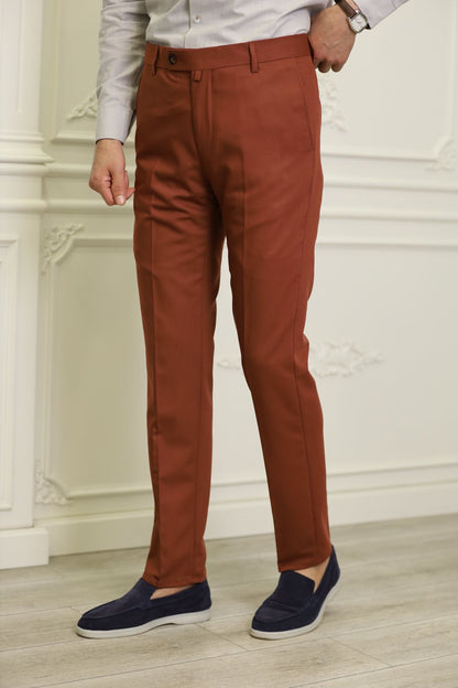 Brick Brown Slim Fit Pants - BRABION