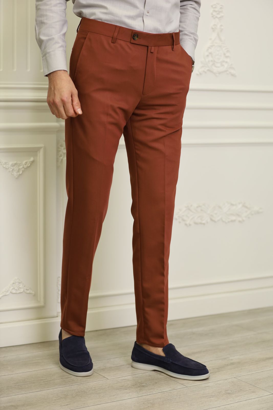 Brick Brown Slim Fit Pants - BRABION