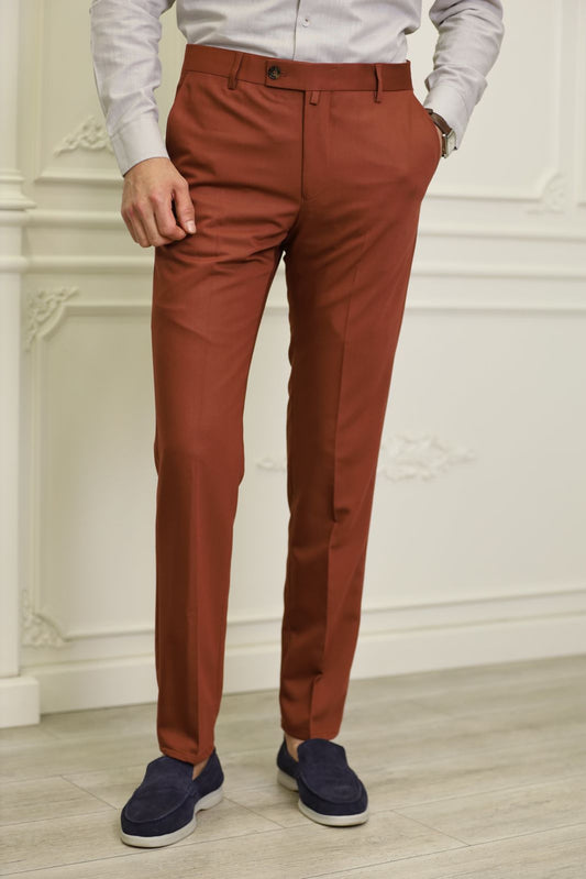 Brick Brown Slim Fit Pants - BRABION