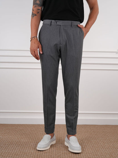 Smoked Gray Slim Fit High Waist Trousers - BRABION