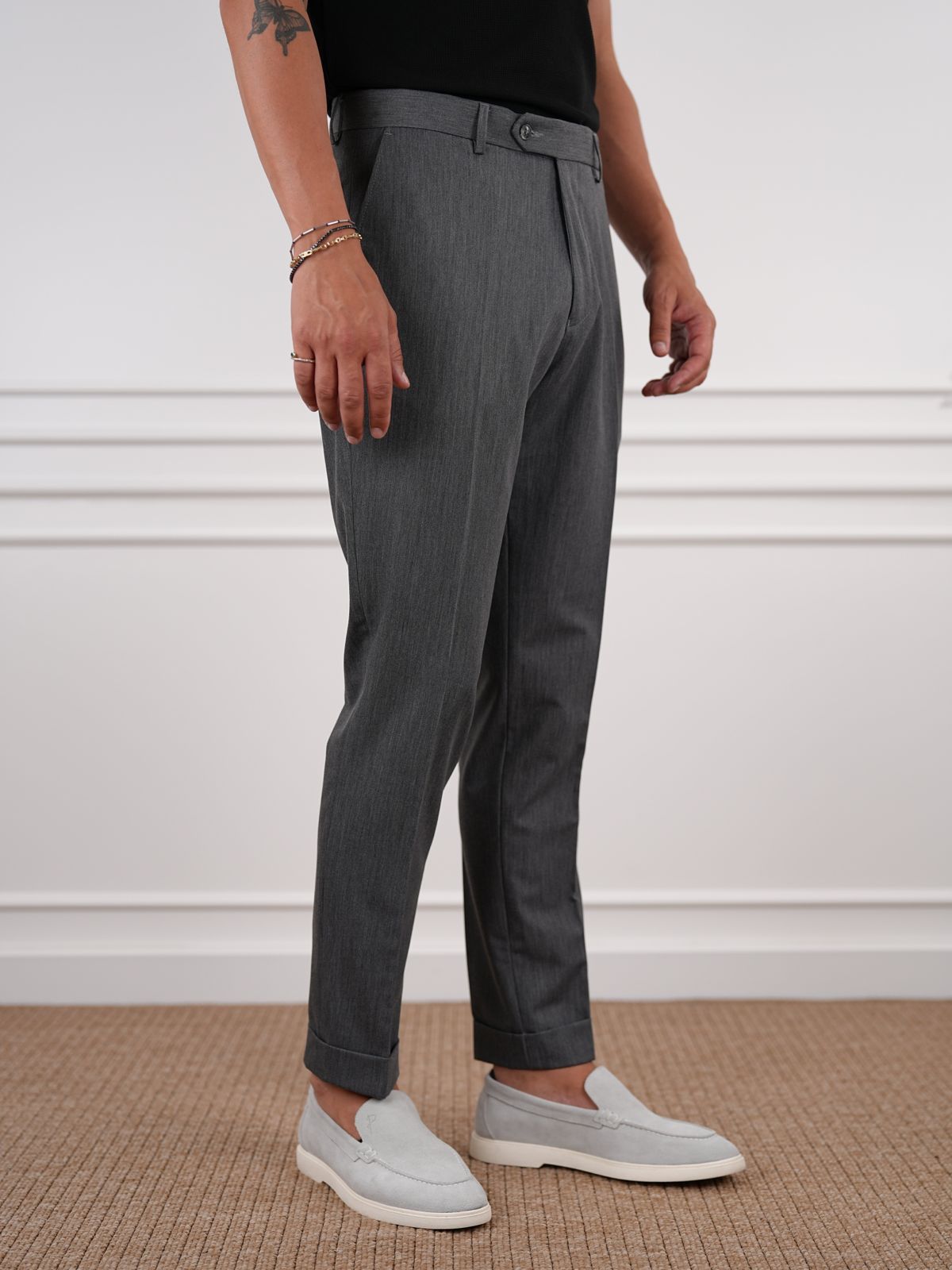 Smoked Gray Slim Fit High Waist Trousers - BRABION