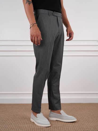 Smoked Gray Slim Fit High Waist Trousers - BRABION