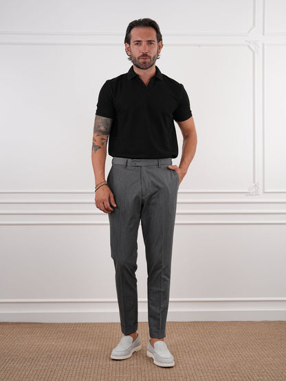 Smoked Gray Slim Fit High Waist Trousers - BRABION