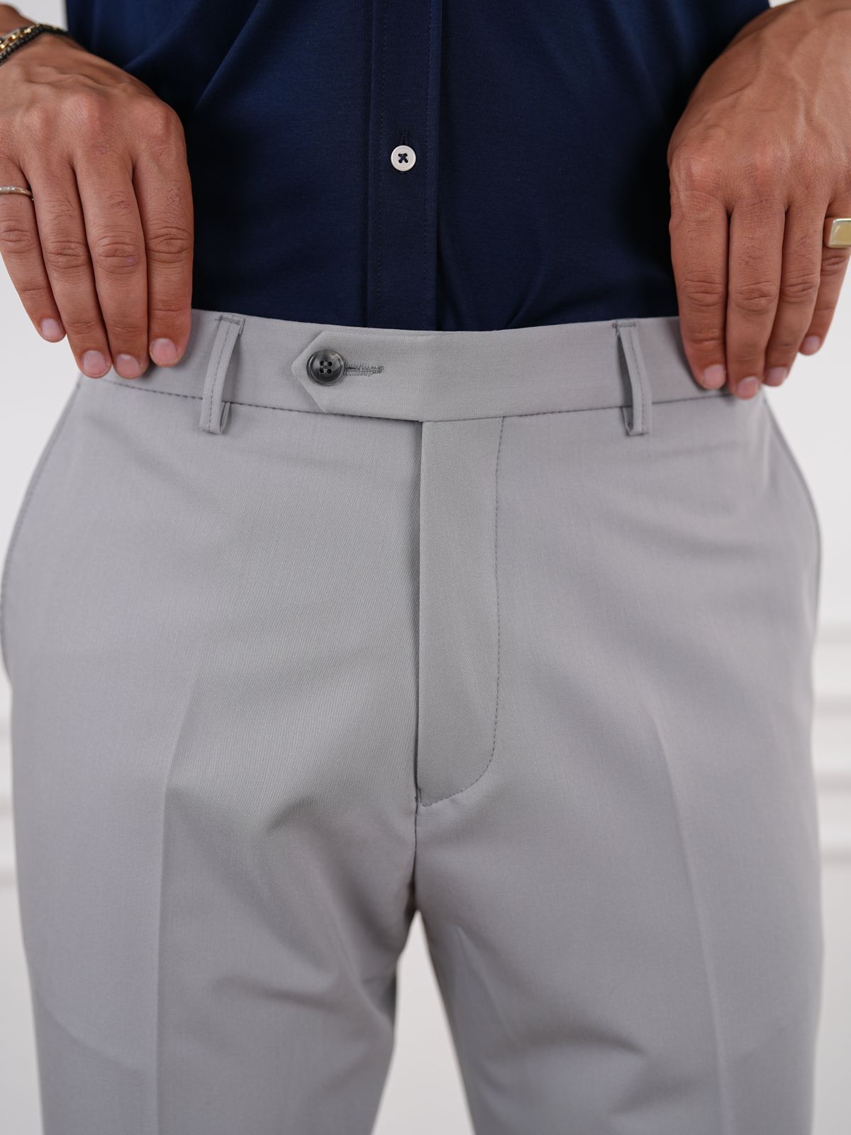 Gray Slim Fit High Waist Trousers - BRABION