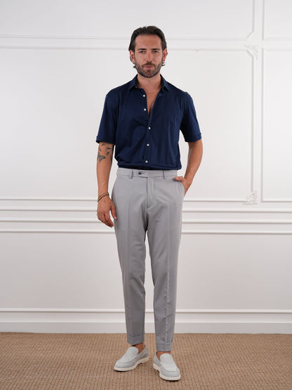 Gray Slim Fit High Waist Trousers - BRABION