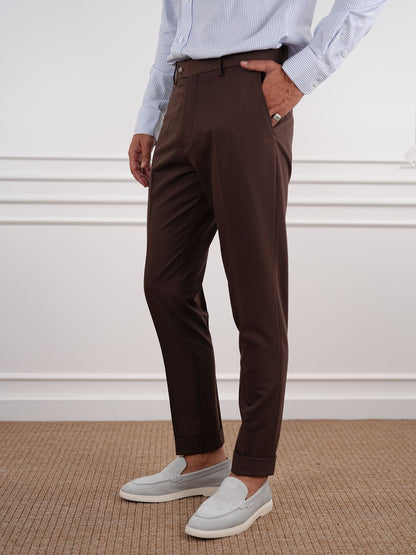 Brown Slim Fit High Waist Trousers - BRABION