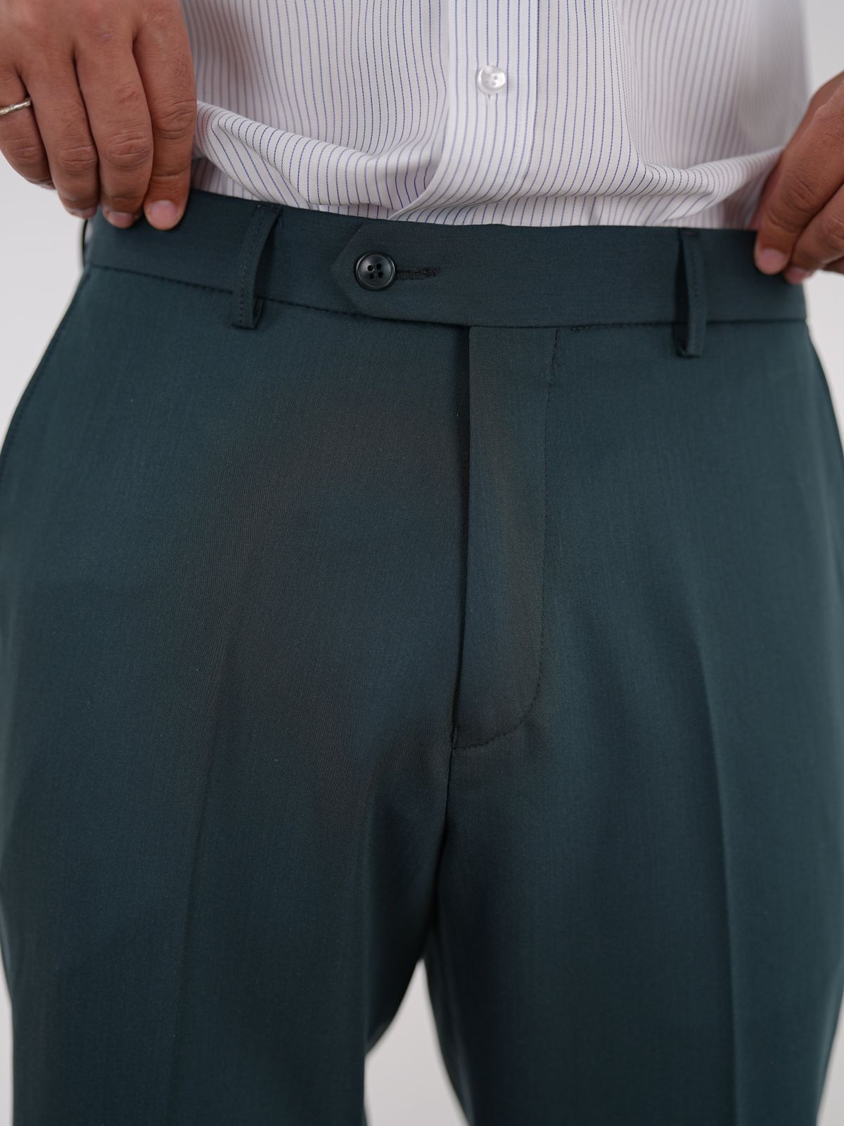 Green Slim Fit High Waist Trousers - BRABION