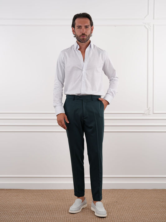 Green Slim Fit High Waist Trousers - BRABION