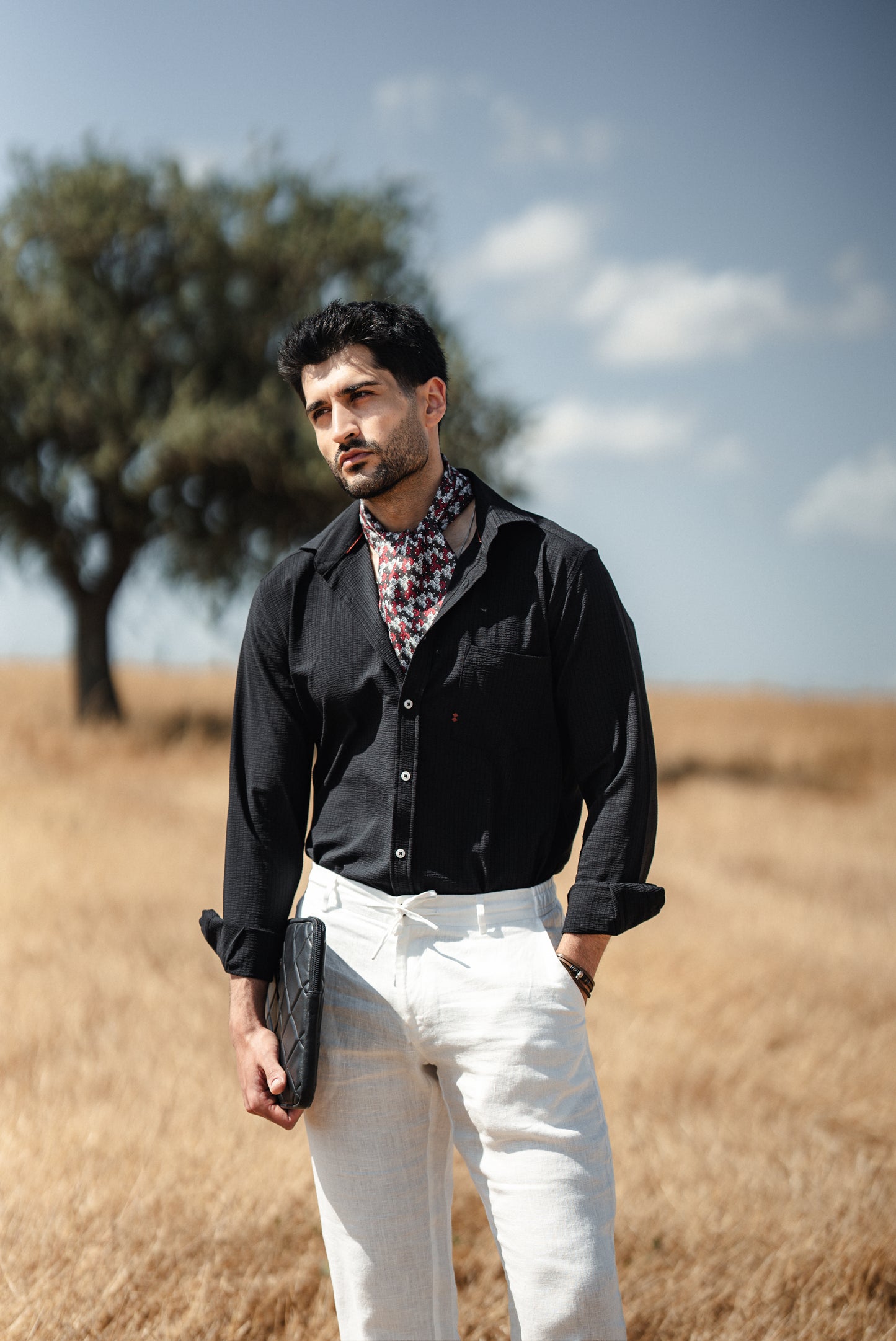 Mykonos Black Linen Button-Down Slim Fit Shirt - BRABION