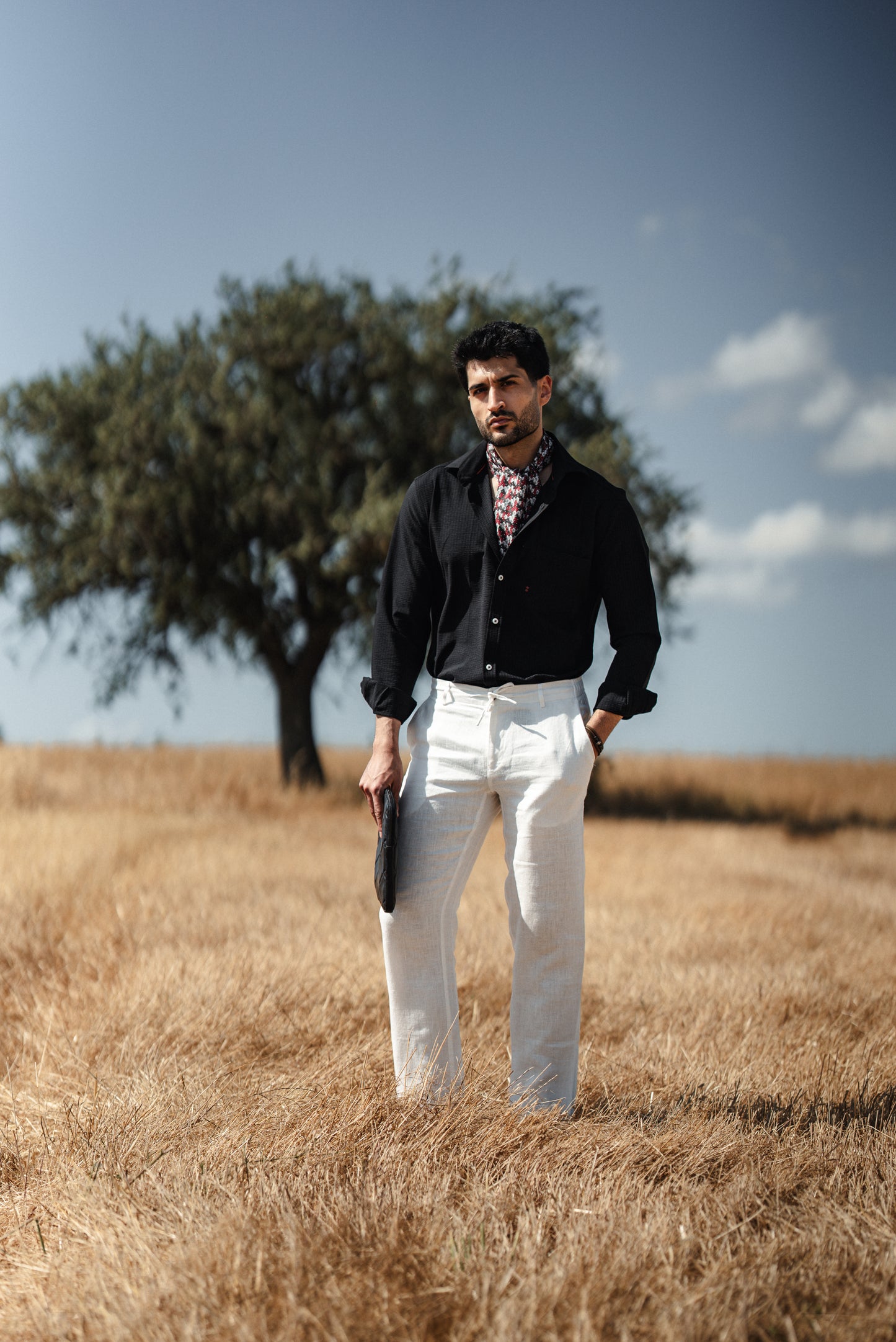 Mykonos Black Linen Button-Down Slim Fit Shirt - BRABION