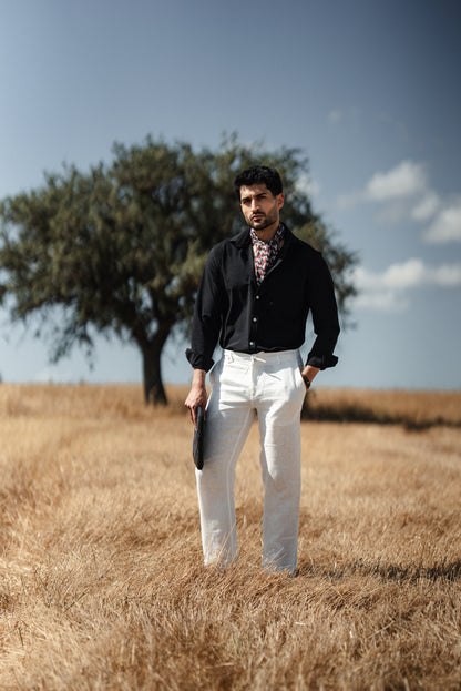 Mykonos Black Linen Button-Down Slim Fit Shirt - BRABION