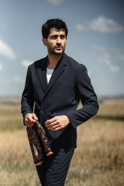 Cannes Navy Blue Lustrofin Blazer Suit - BRABION