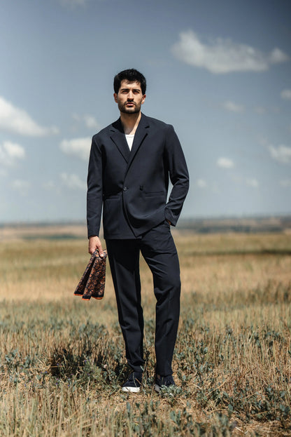 Cannes Navy Blue Lustrofin Blazer Suit - BRABION