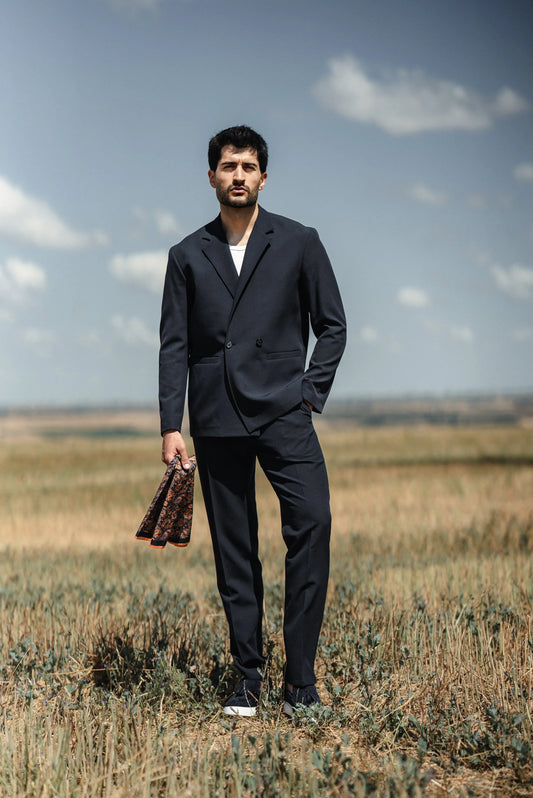Cannes Navy Blue Lustrofin Blazer Suit - BRABION