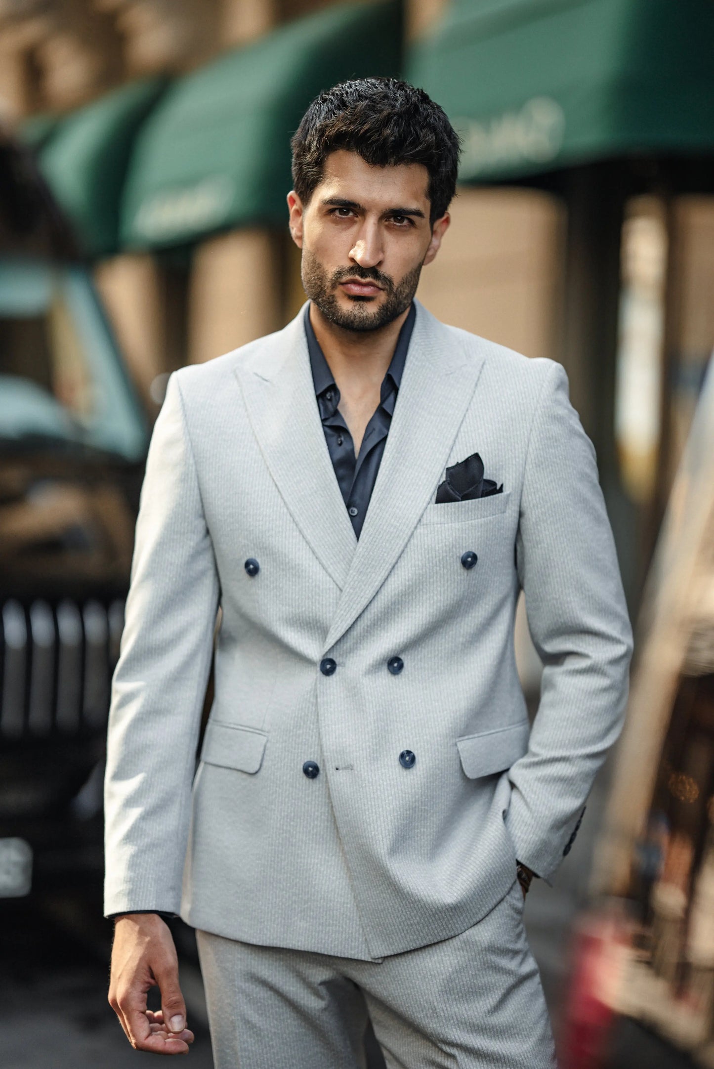 Cannes Light Grey Double-Breasted Suit - BRABION