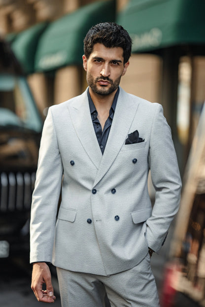 Cannes Light Grey Double-Breasted Suit - BRABION