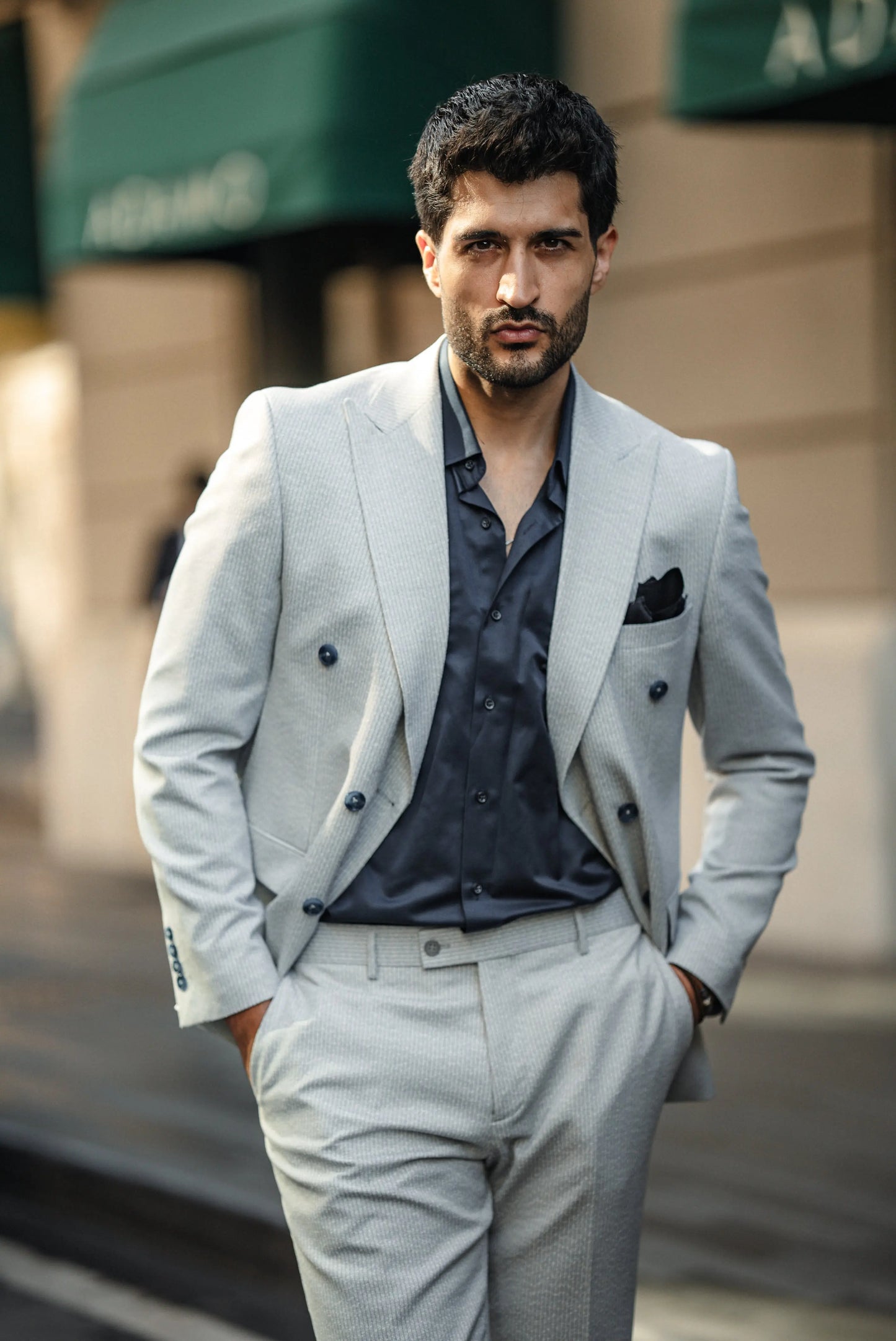 Cannes Light Grey Double-Breasted Suit - BRABION