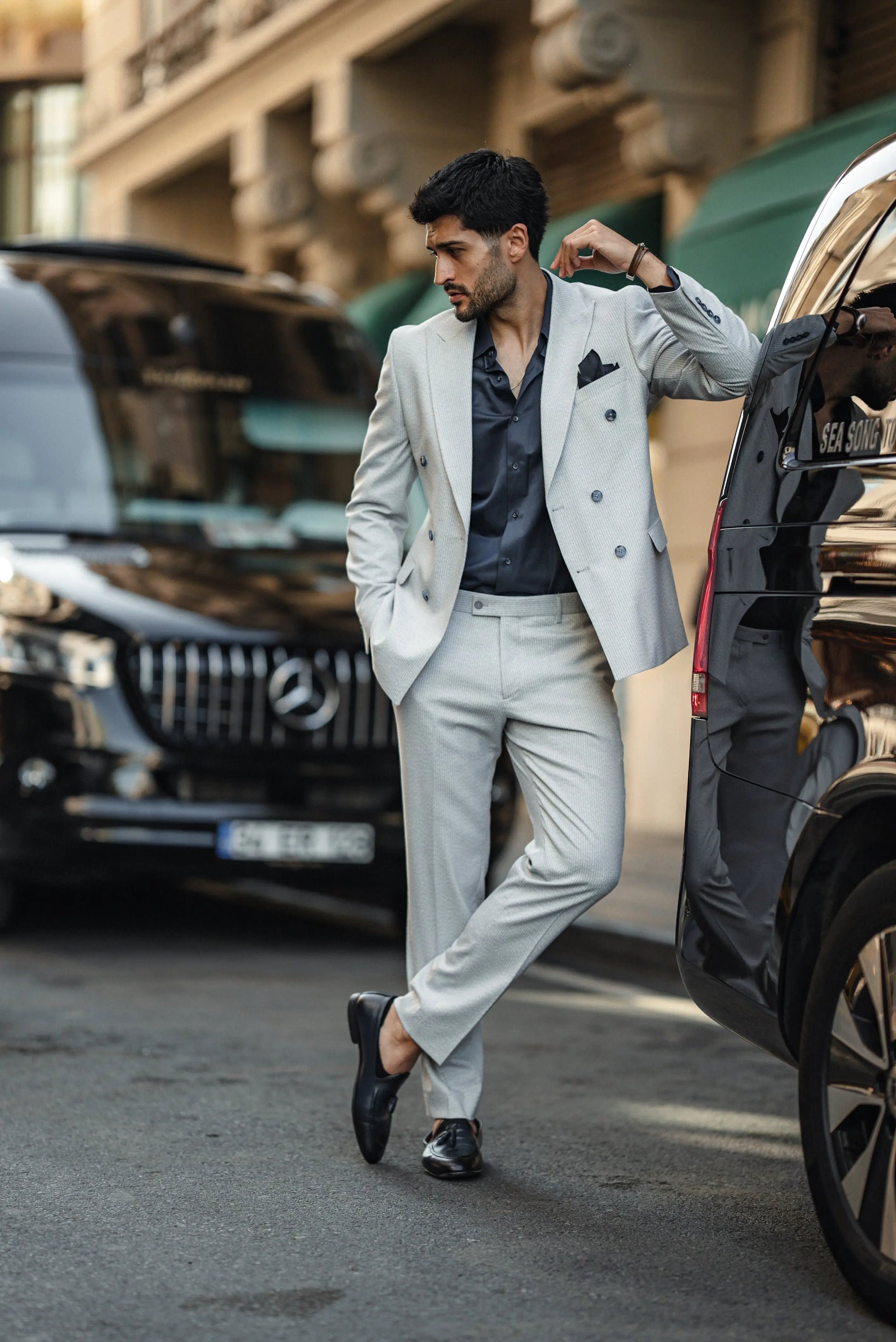 Cannes Light Grey Double-Breasted Suit - BRABION