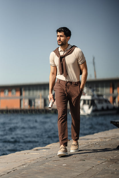 Brabion Maldives Beige Knitted Polo Shirt - BRABION
