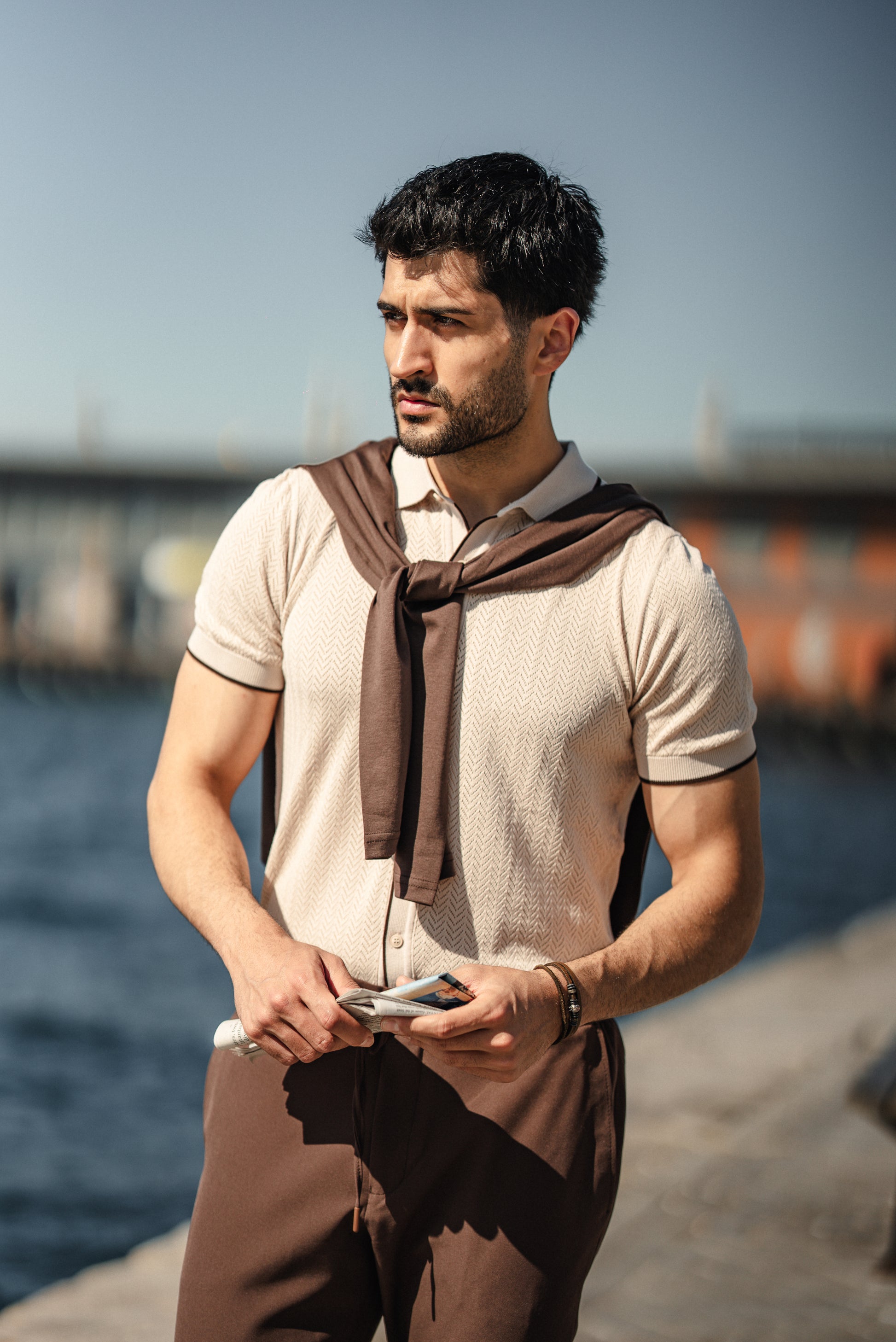 Brabion Maldives Beige Knitted Polo Shirt - BRABION
