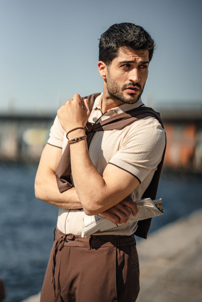 Brabion Maldives Beige Knitted Polo Shirt - BRABION