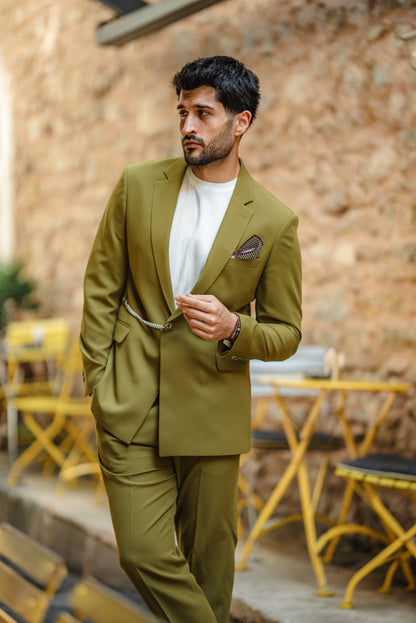 Bora Olive Green Luxury Chain Detailed Suit - BRABION