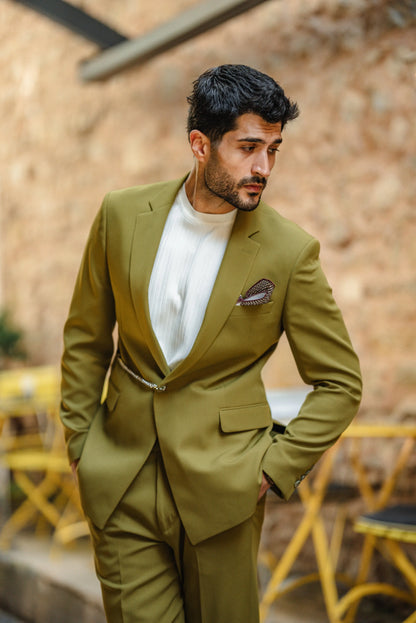 Bora Olive Green Luxury Chain Detailed Suit - BRABION